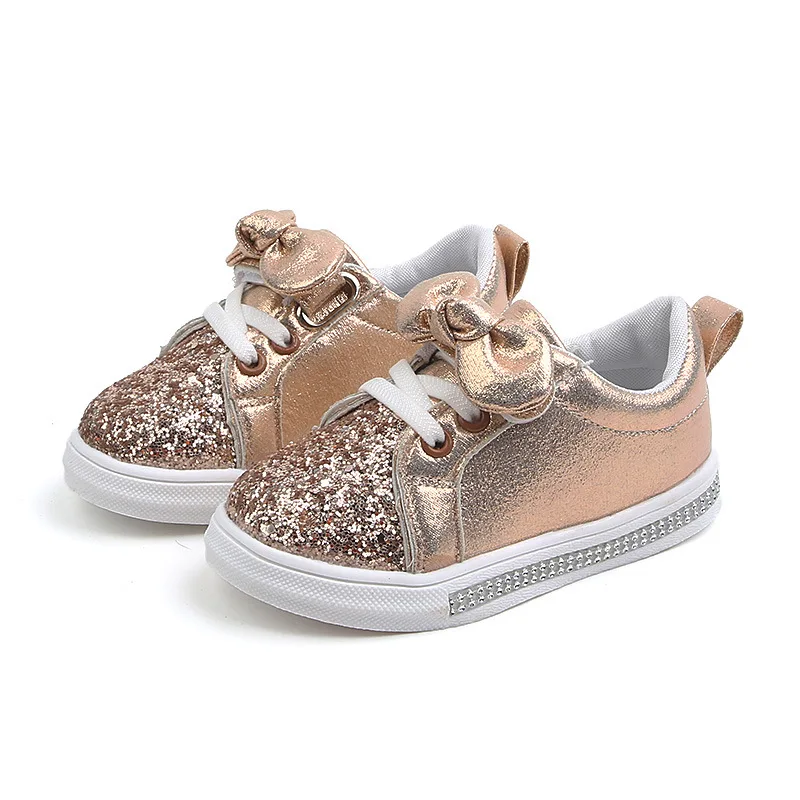 

Kids Sport Shoes Cute Bow Solid Color Sequins Girls Sneakers Flat Heel Student Casual Boys Shoes SXD004