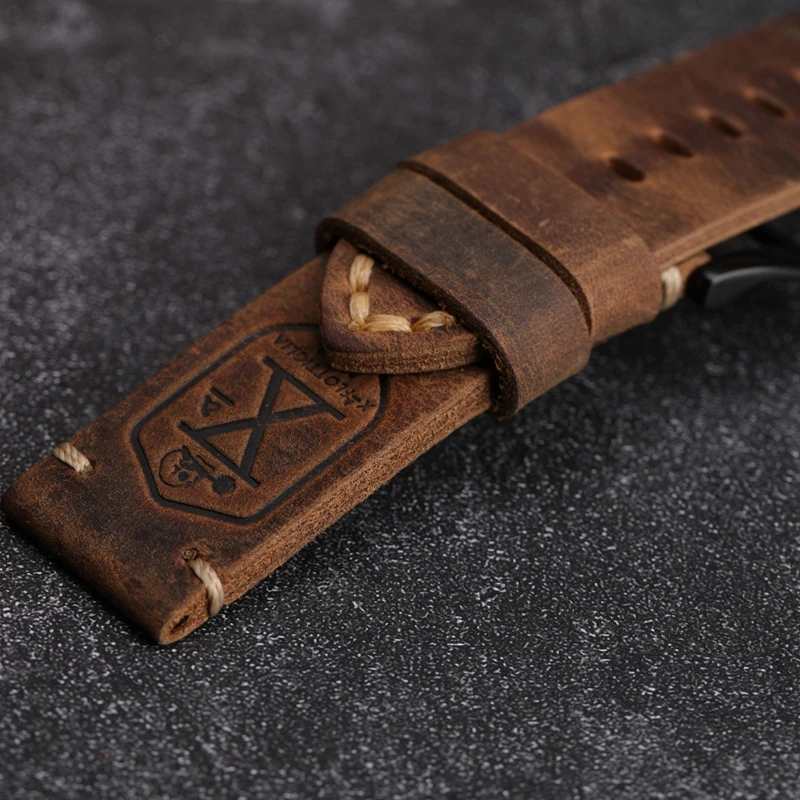 Handmade skull leather Watchband X-MEN Soldier Top Layer Leather Strap 20 22 24MM Compatible For PAM111 Soft Bracelet