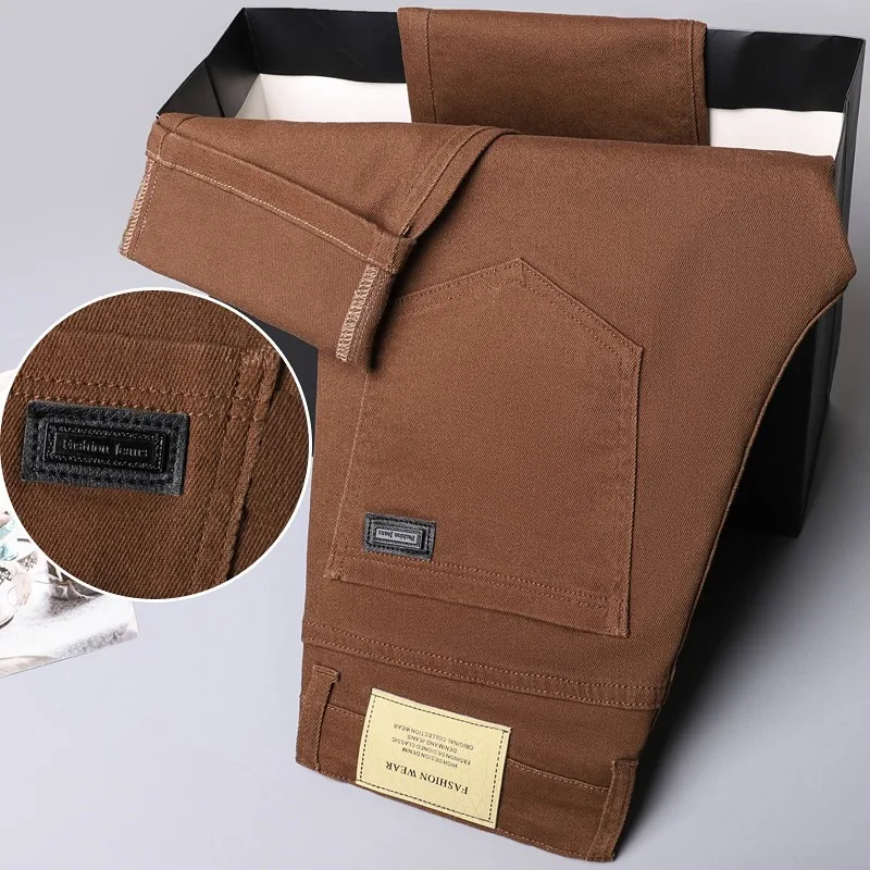 Новые Мужские Высококачественные Хлопковые Эластичные Прямые Джинсы