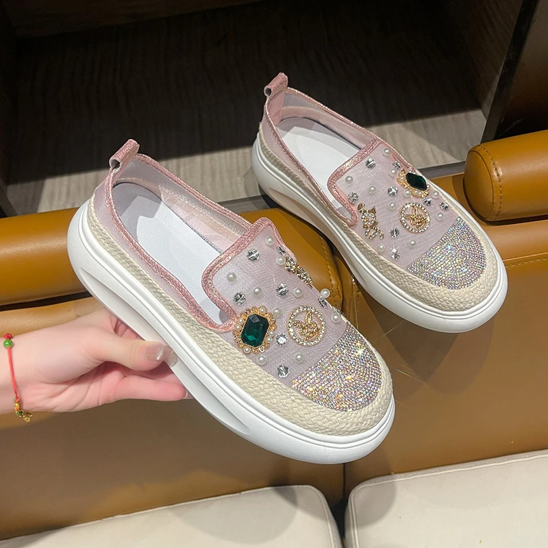 

Женская обувь 2023, женские кроссовки, дышащие Роскошные Дизайнерские кроссовки со стразами, повседневная женская обувь на толстой подошве, женская обувь