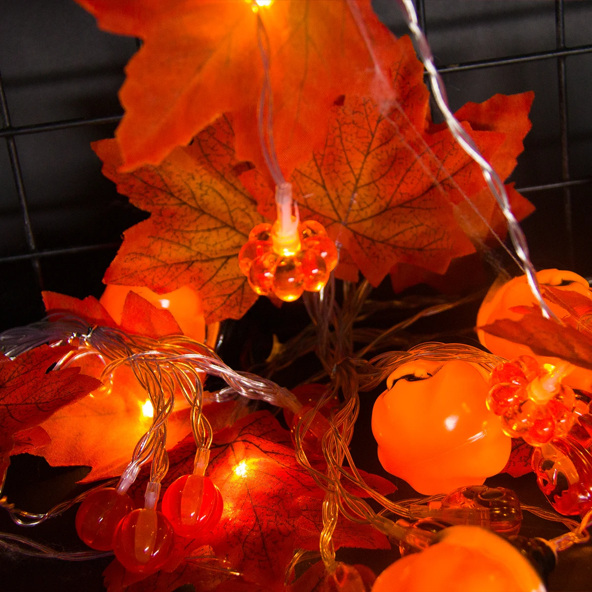 Хэллоуин Гирлянда С Кленовыми Листьями И Тыквой Мерцающее Подвесное Освещение