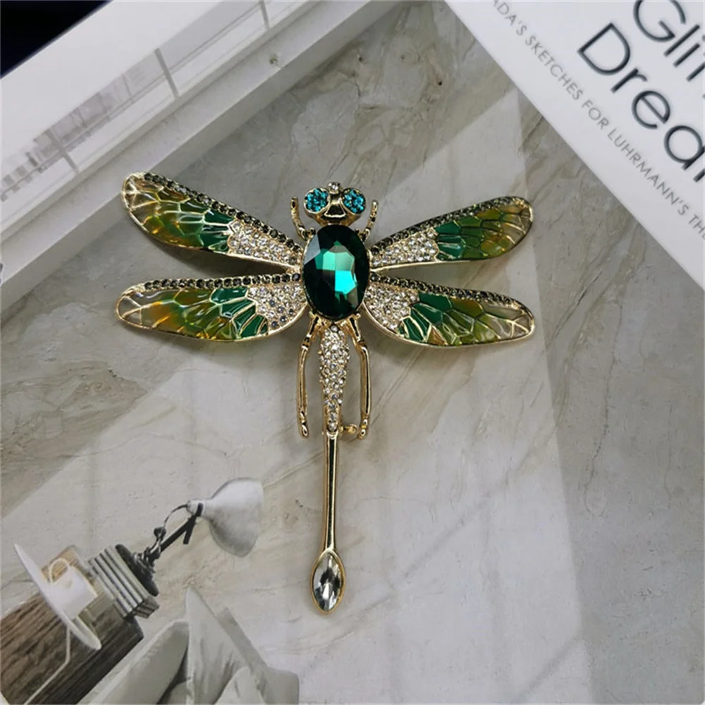 

Smart Wings Dragonfly brooch Qingdao Galaxy Retro Oil Dropping Insect Green Crystal Women's brooch brooch