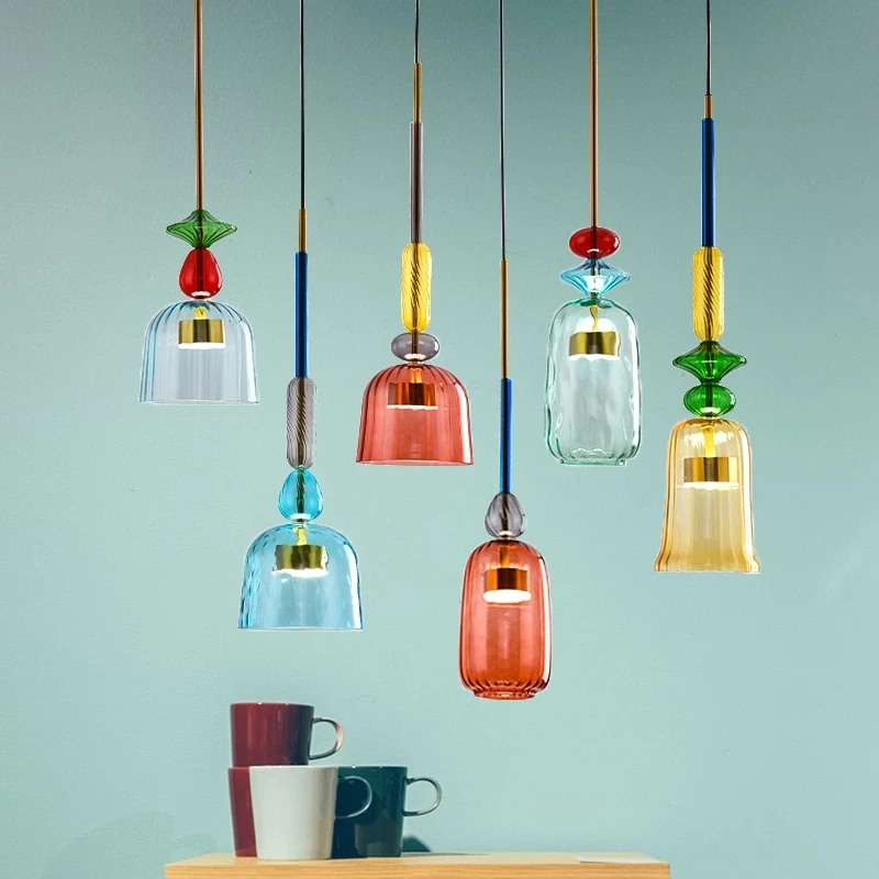

Nordic Home Decor Fixtures Color Candy Pendant Lights modern Living Room Bedroom Children Room Glass Hanging Lamps Luminaira