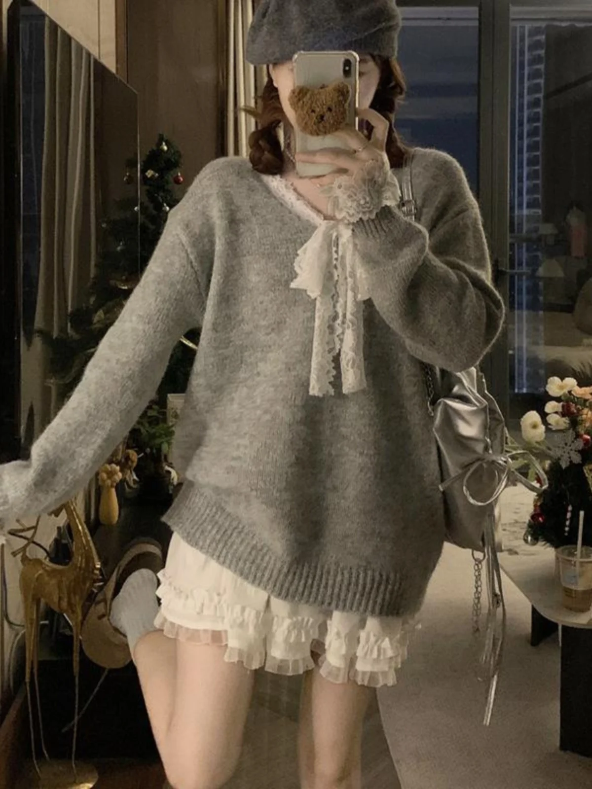 Женская одежда больших размеров новинка осени 2024 кружевной лоскутный свитер с