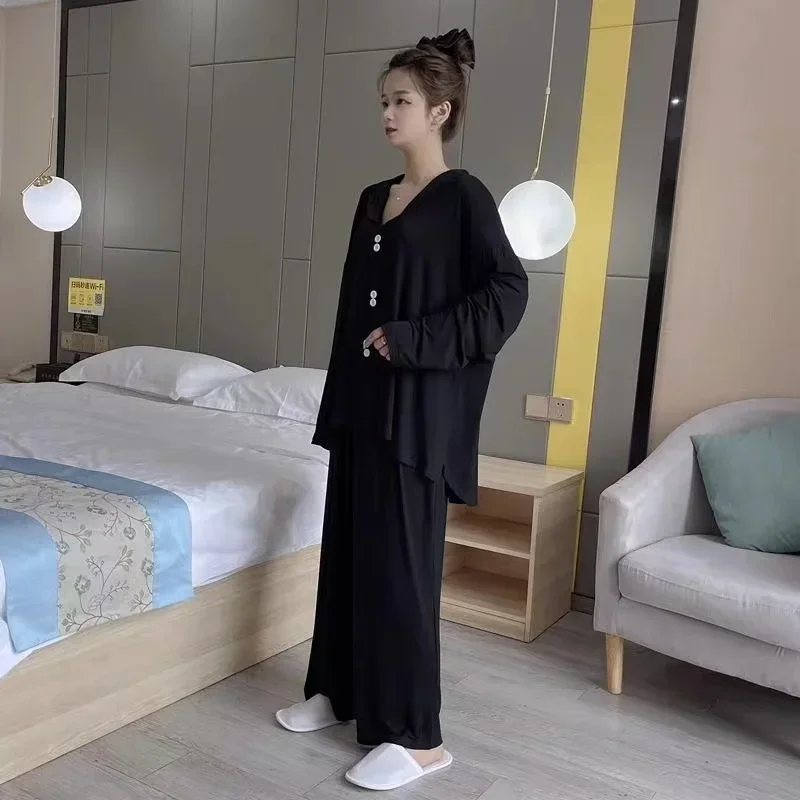 150 кг большие размеры женская осенне-весенняя свободная пижама с длинными