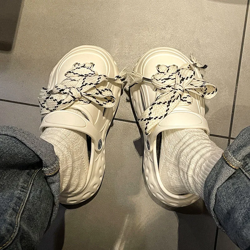 2023 Fashion Charms Clog Shoes Outdoor Slides Women Street Slippers Thick Sole Cute Bow Summer Platform Sandals For Girls