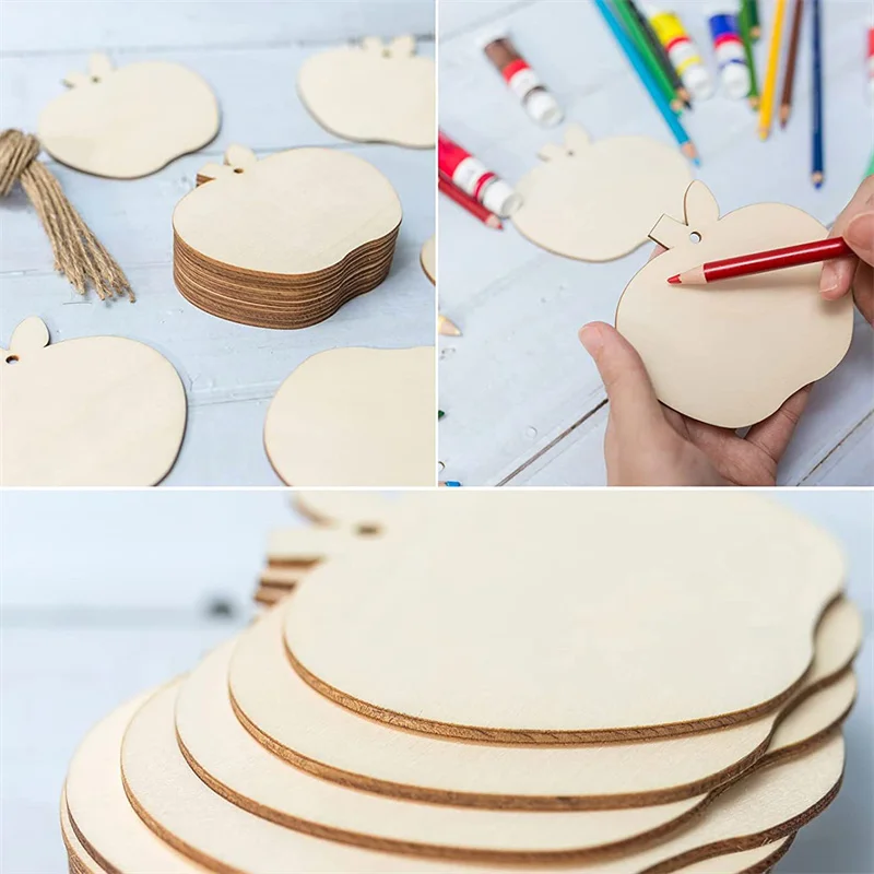 

Unfinished Wood Slices Wooden Apple Shape With Rope Christmas Tree Decoration Hanging Ornaments Blank Wood Pendants Painting