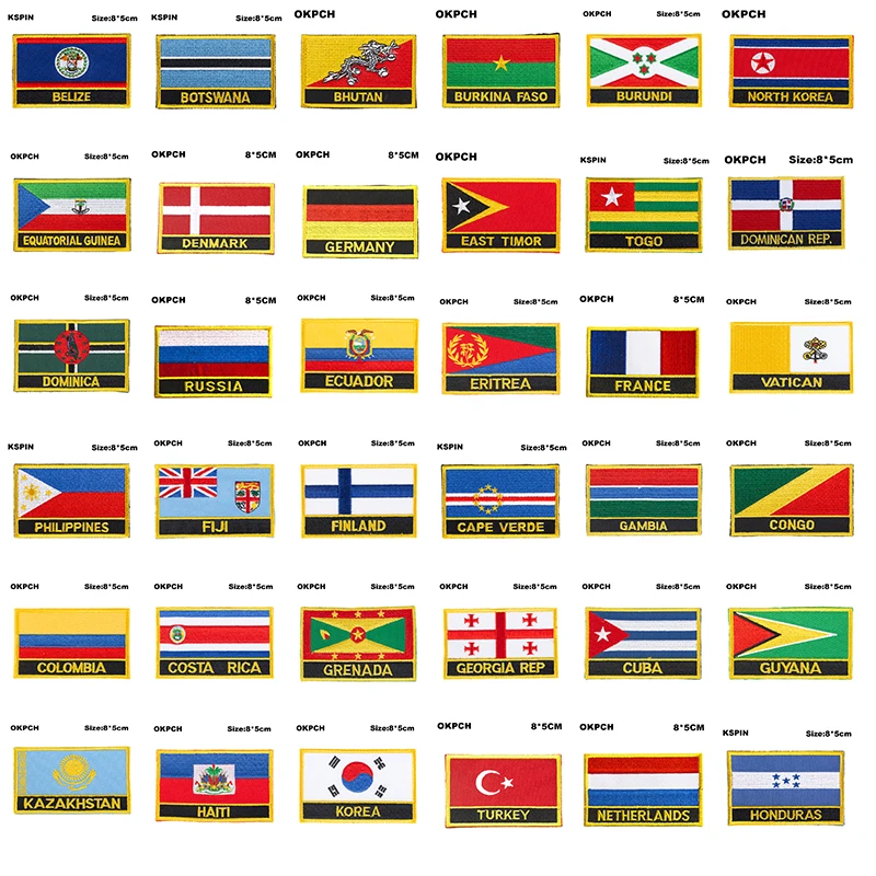 

National Flag flag Embroidery Patch Badge South Korea Netherlands Kazakhstan Cuba Finland Vatican France Russia Germany Denmark