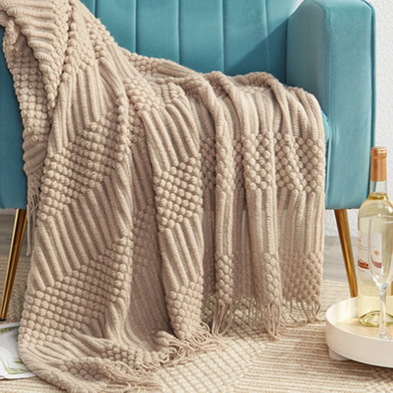 

3D вязаное одеяло с кисточками, однотонное одеяло для дивана, чехол, нордический домашний декор, плед для кровати, портативное дышащее шаль