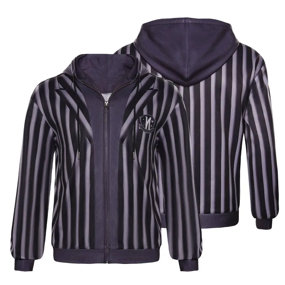 

Костюм для косплея среду Аддамс, черно-серая полосатая толстовка, пальто, наряды, Хэллоуин, карнавальный костюм