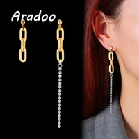 aradoo titanium steel plated 18k gold chain inlaid zircon tassel ear wire womens all match earrings stud earrings