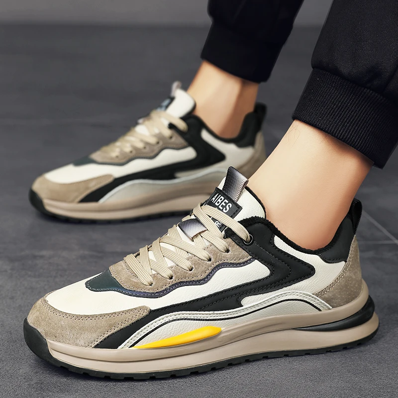 

Мужские легкие кроссовки из искусственной кожи, повседневная весенняя обувь, дышащие, на шнуровке, плоская подошва, 2023