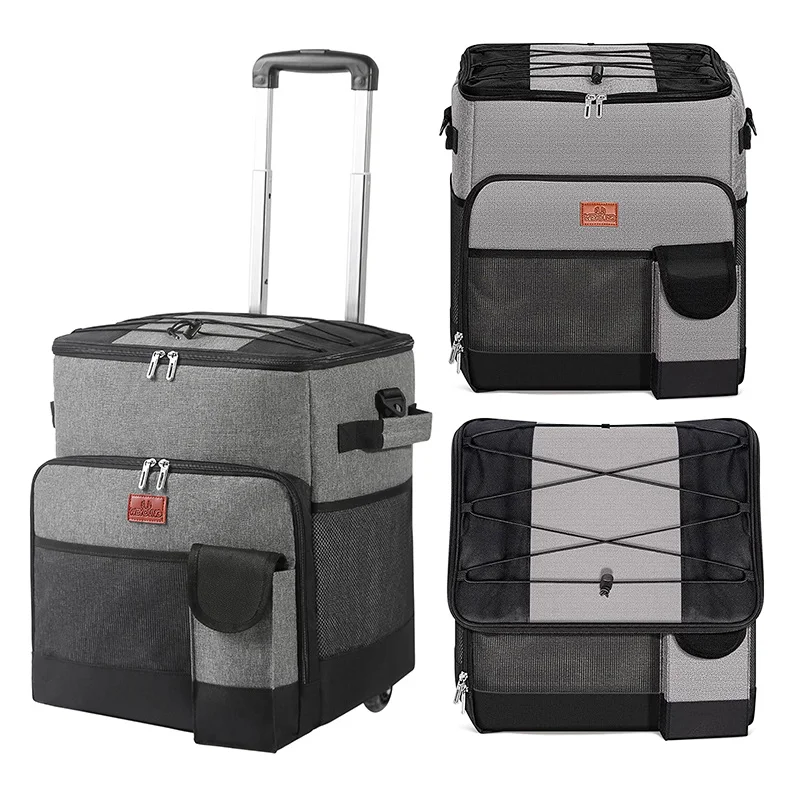 With Wheels 35l Collapsible Rolling Cooler Insulated Roller Cooler Portable Leak Proof Cooler Bag For Camping Hiking Bbq
