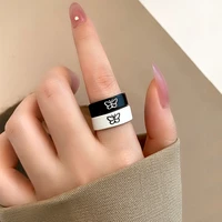 retro couple butterfly rings for women girls fashion black white rings set heart rings lovers party anniversary jewelry gifts