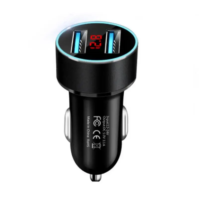 

12-14V Car Charger 3.1A Quick Charge QC 3.0 Dual USB Port Digital Display Car Cell Phone Adapter Cigarette Lighter Auto Charger