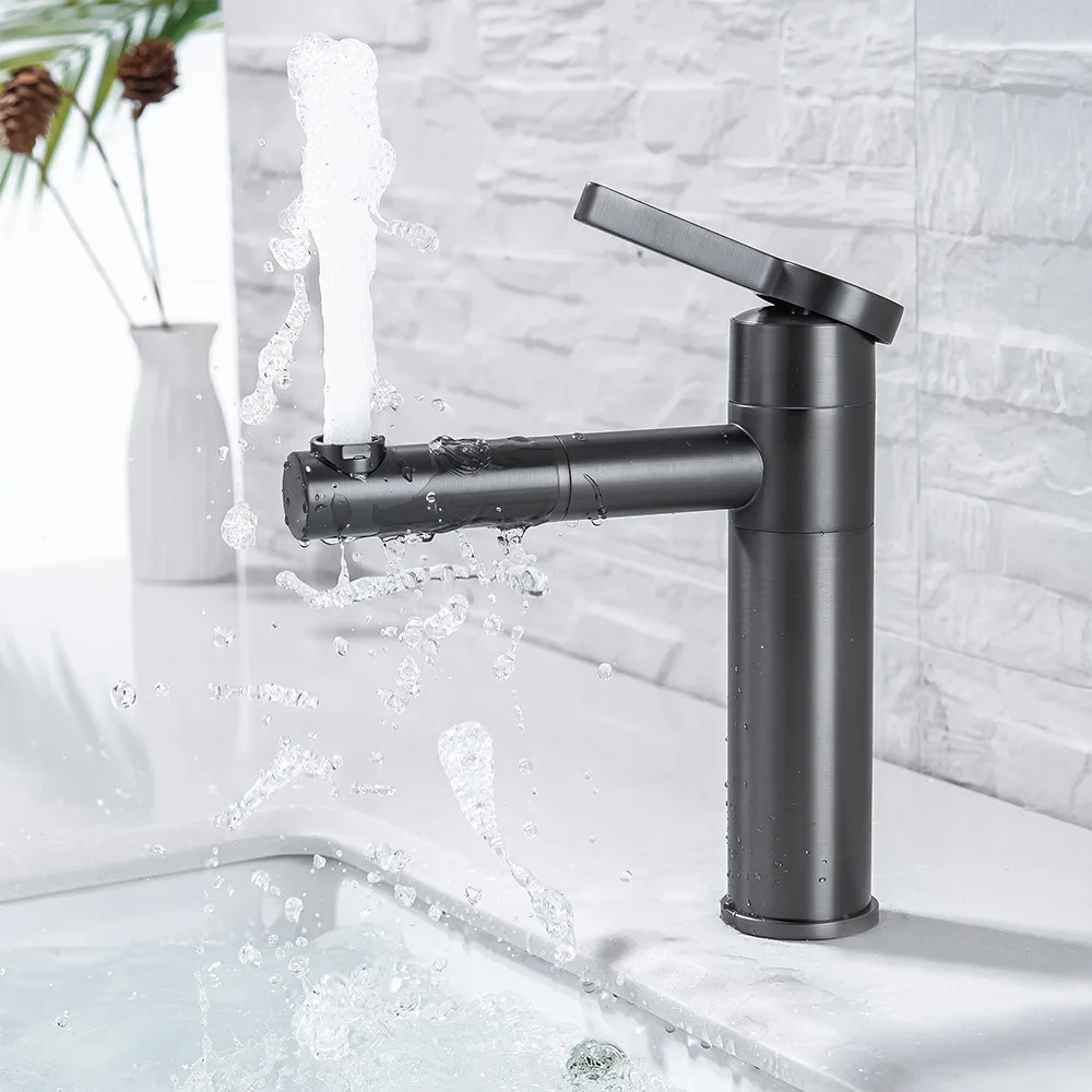 

Bathroom Sink Faucets 360 Rotation Spout Short Basin Mixer Tap Hot&Cold Faucet Water Taps Crane Brass Gun Gray