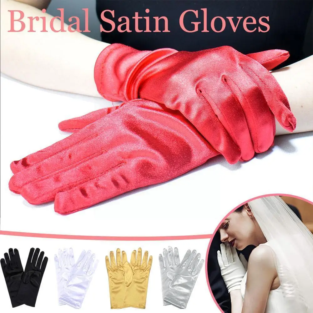 

Ladies Evening Wear Short Smooth Shiny Satin Wrist Gloves Stretchy Wedding Dress And Beautiful Soft Party Elegant Length Ba W4G8