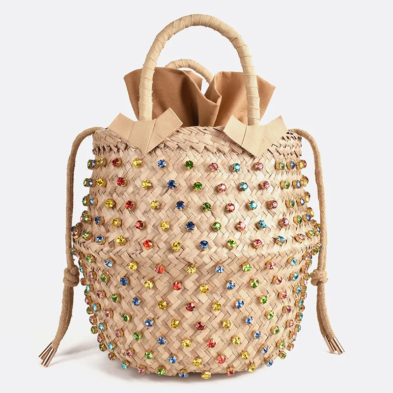 

Artmomo Woven Crystal Embellished Tote Bag Rainbow Bucket Bag Women's Shoulder Bags Best Handbags Purses diamond bags