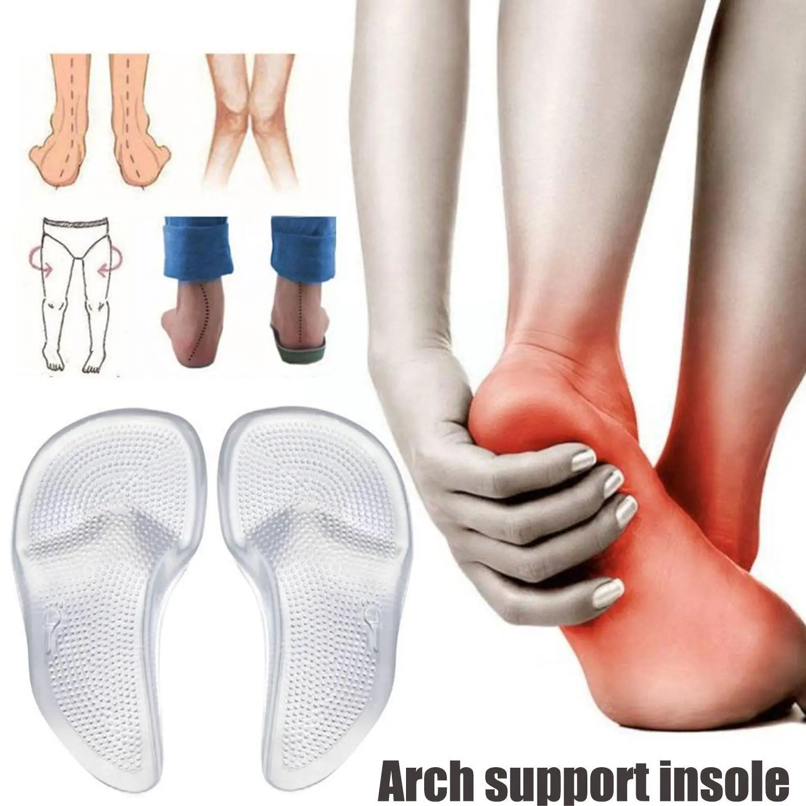 

Силиконовая дуга поддерживает подошву стопы, Подушечка для плоской стопы, дуга для обуви на высоких каблуках, против боли в ступнях, семь точек U9O6