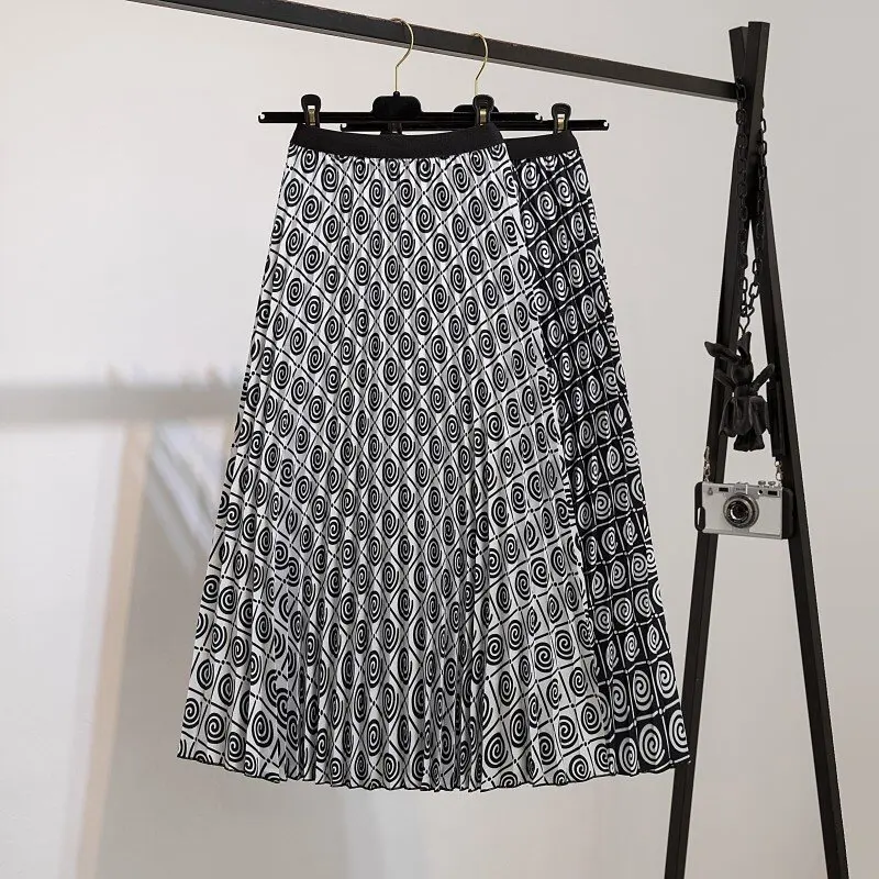 

Casual skirt Fashion Casual Half-length Skirt Large Pleated Skirt Long New A-line Circle Pattern Grey Women Skirt