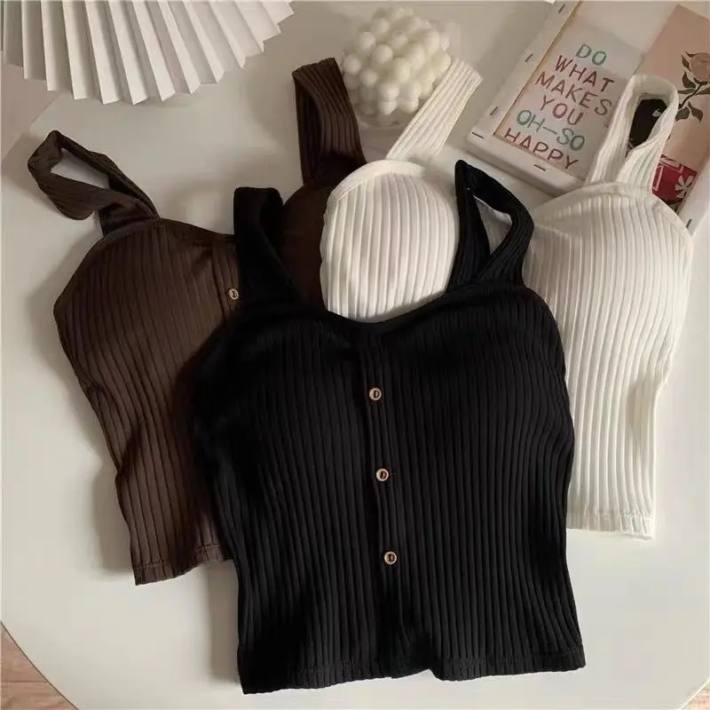 

Short Suspenders Vest Summer Women's Clothing Thin Sleeveless Tops with Chest Pad Sportswear Cheap Wholesale Fashion Sexy New