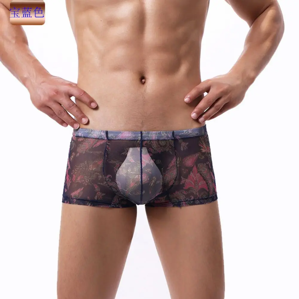 

Men'S Boxer Shorts Underwear Bohemian Style Transparent Comfortable Mesh Sexy Men'S Ushaped Bag Men'S Underpants Gay Sissy