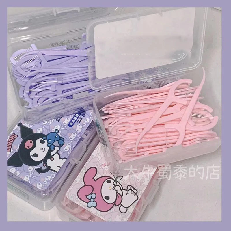 

Sanrios My Melody Kuromi Милая зубная нить семейная зубочистка переносная коробка для сбора зубов фруктовый вкус ультратонкая проволочная палочка