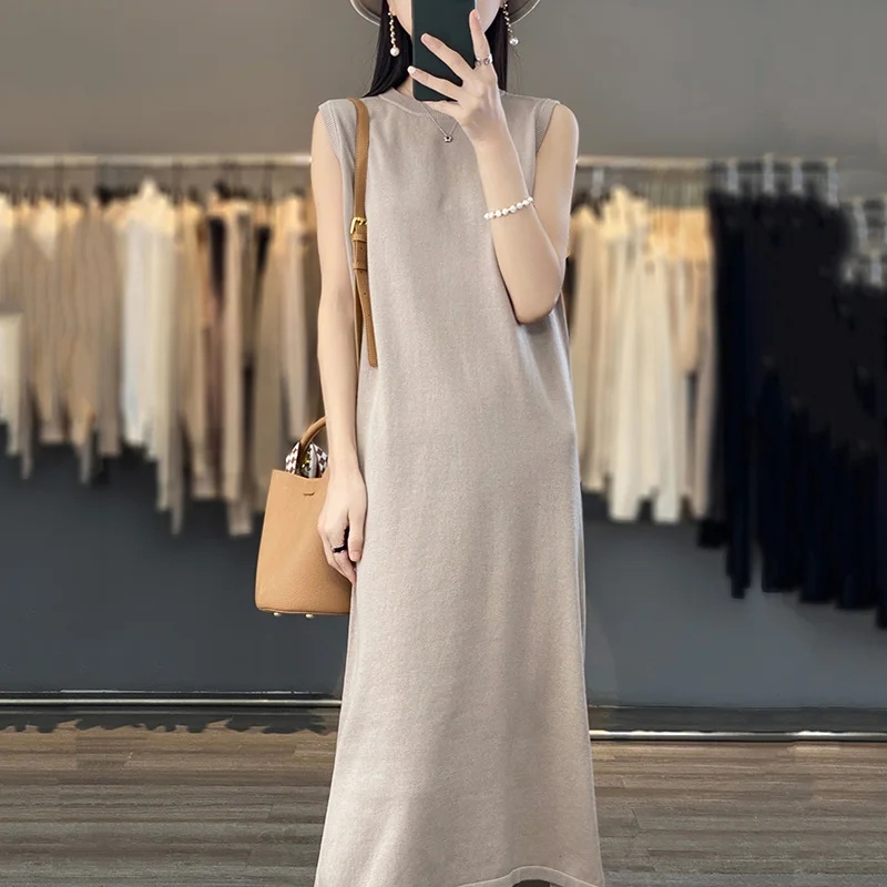 

S-XXL Hot sale in summer 100% cotton women's sleeveless sweater dress Slim fit versatile long O-neck women's sweater pullover