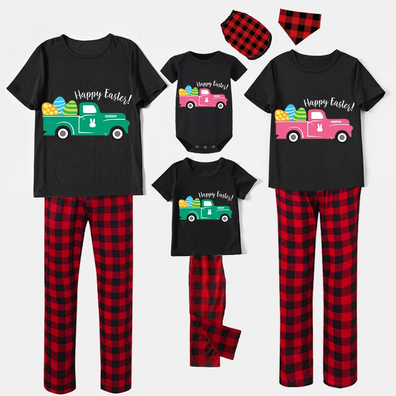 Easter Family Matching Pajamas Exclusive Design Happy Easter Car Black Pajamas Set