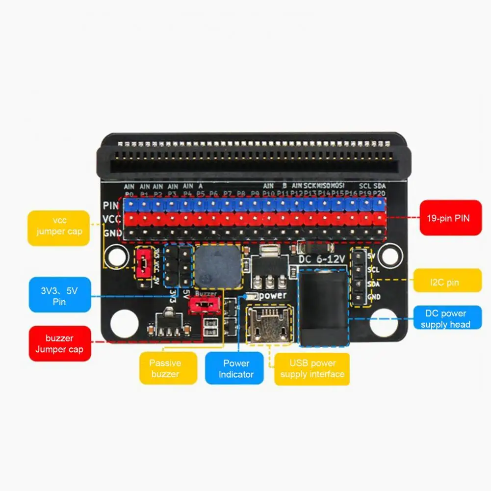 Профессиональная плата расширения с пассивным зуммером DC 6-12V 19 Pin Micro Bit адаптера