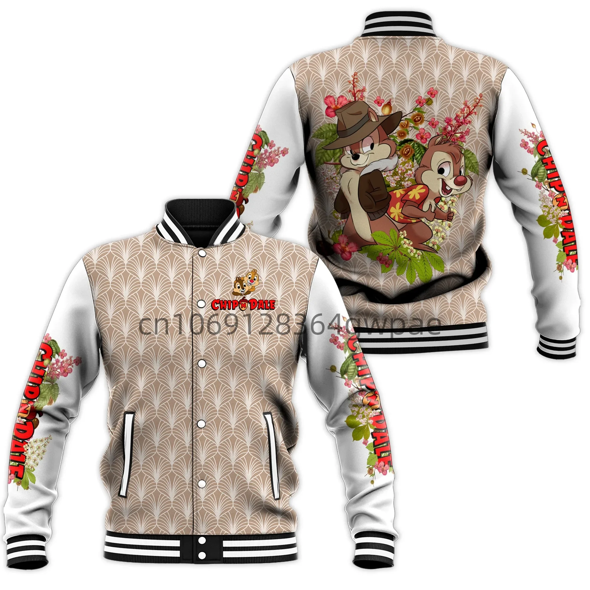 

Chip And Dale Baseball Jacket Men's Women Disney Casual Sweatshirt Hip Hop Harajuku Jacket Streetwear Loose Varsity Coat Hoodie
