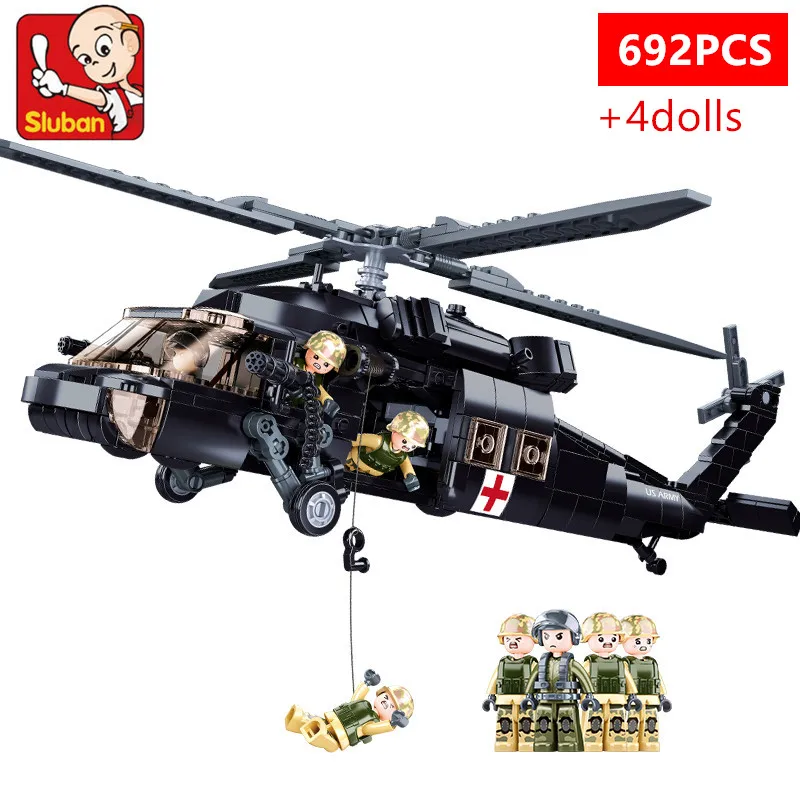 

692PCS Military Medical Rescue Helicopter Bricks Folding Wings Weapon Air Force UH-60L Building Blocks Educational Toys for Boys