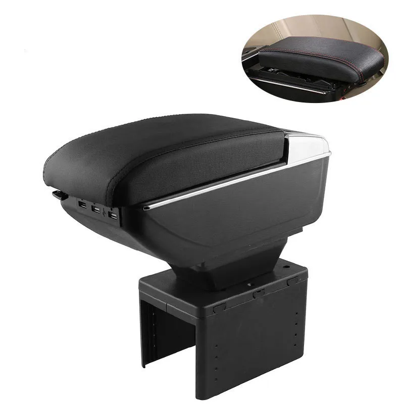 

Universal Leather Center Console Armrest Storage Box Central Container Black