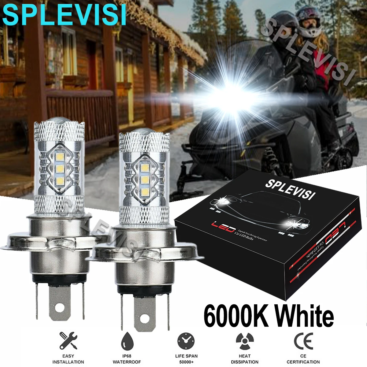 

Светодиодные фары 80 Вт для Ski-Doo Skandic 2010-2019 Touring 1994-2020 Safari 377 1984-1988 Renegade Sport 600 2011-2018, 2 шт.