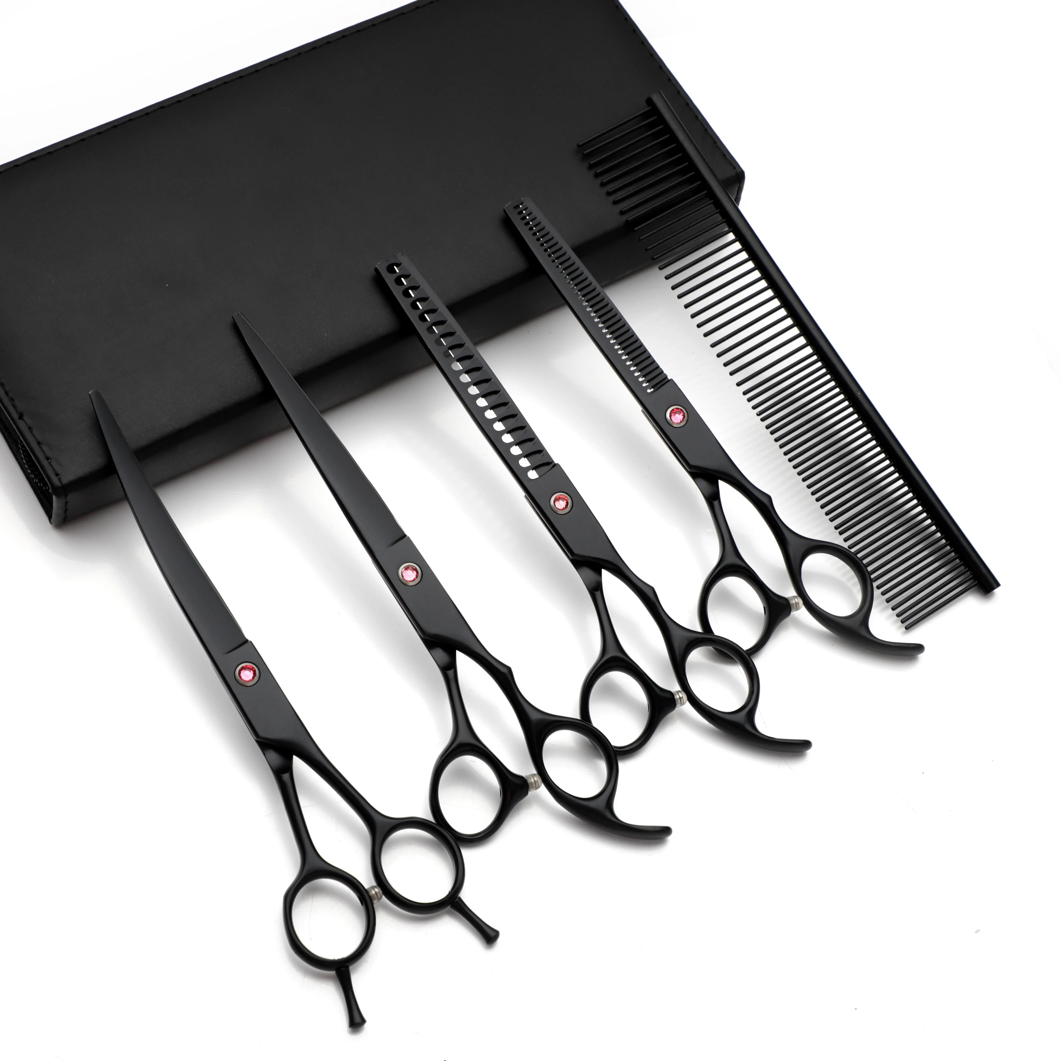 

Professional pet grooming kit direct and thinning scissors and curved pieces 5 pieces black