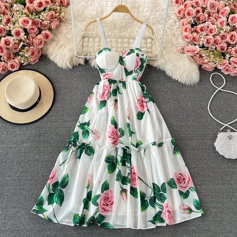 

Женское пляжное платье на бретелях-спагетти, привлекательное лоскутное длинное платье с мягкими чашками и оборками, лето 2022