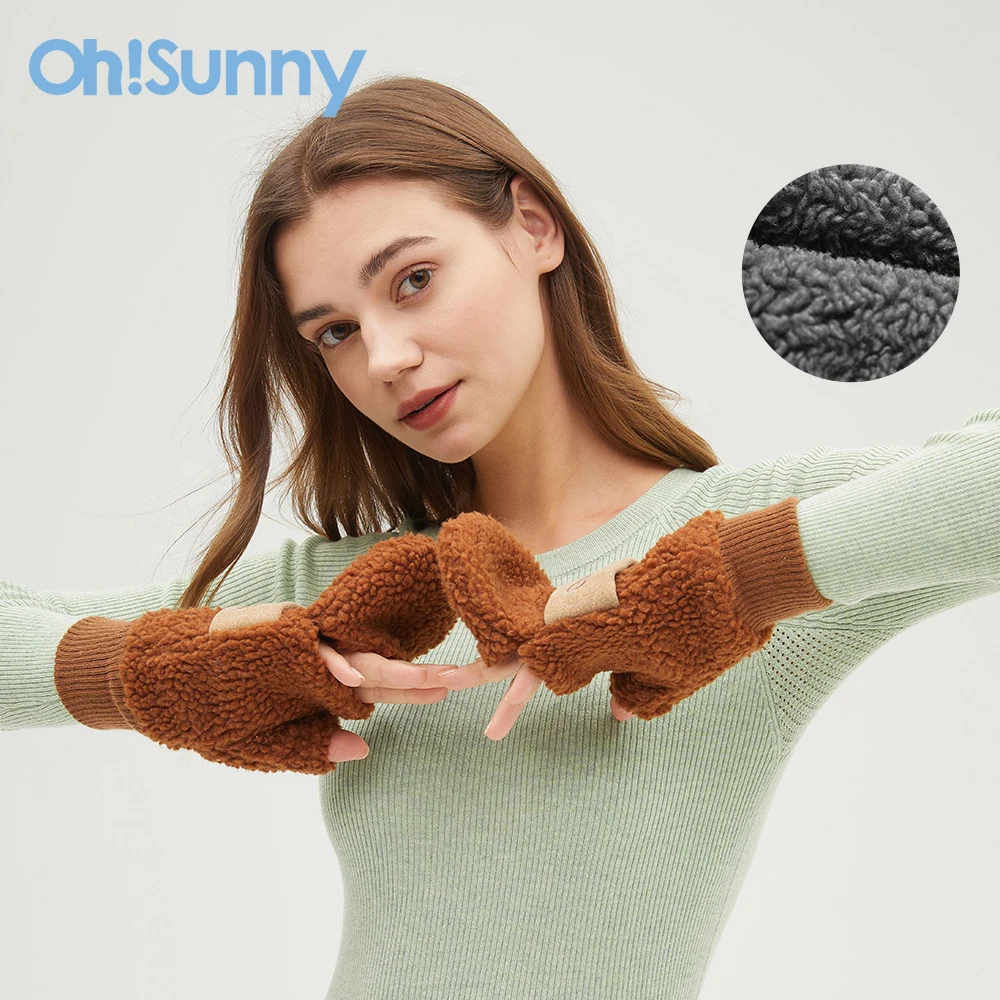 

Ohsunny Winter Warm Thickening Wool Gloves Knitted Flip Fingerless Exposed Finger Gloves Without Fingers Mittens Gloves Women