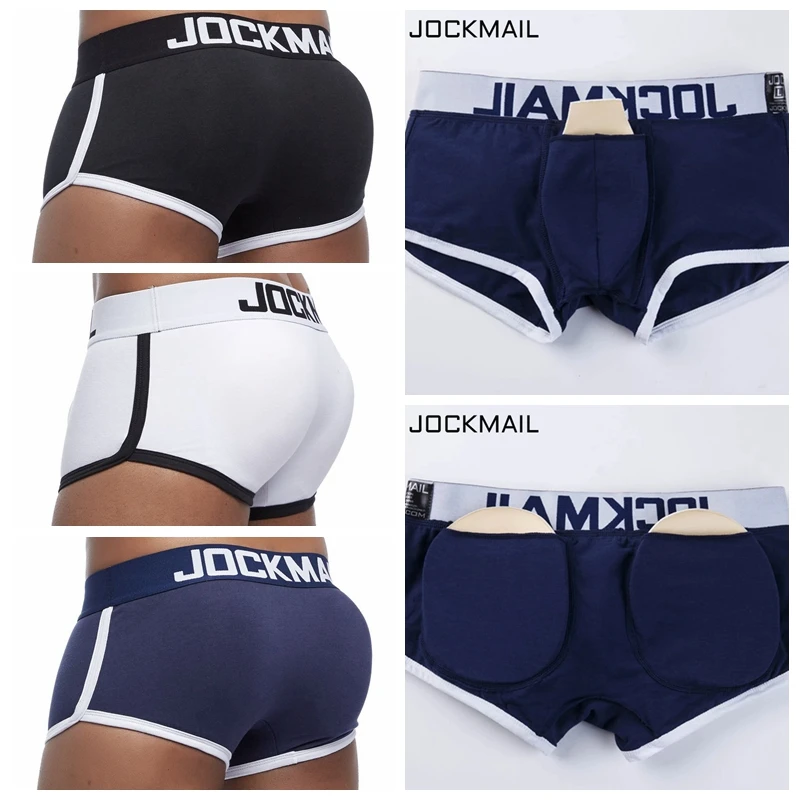 JOCKMAIL Bulge Enhancing Padded Men Underwear Boxers Magic Buttocks Include Penis Push Up Cup + Hip Buttocks Removable Sponge