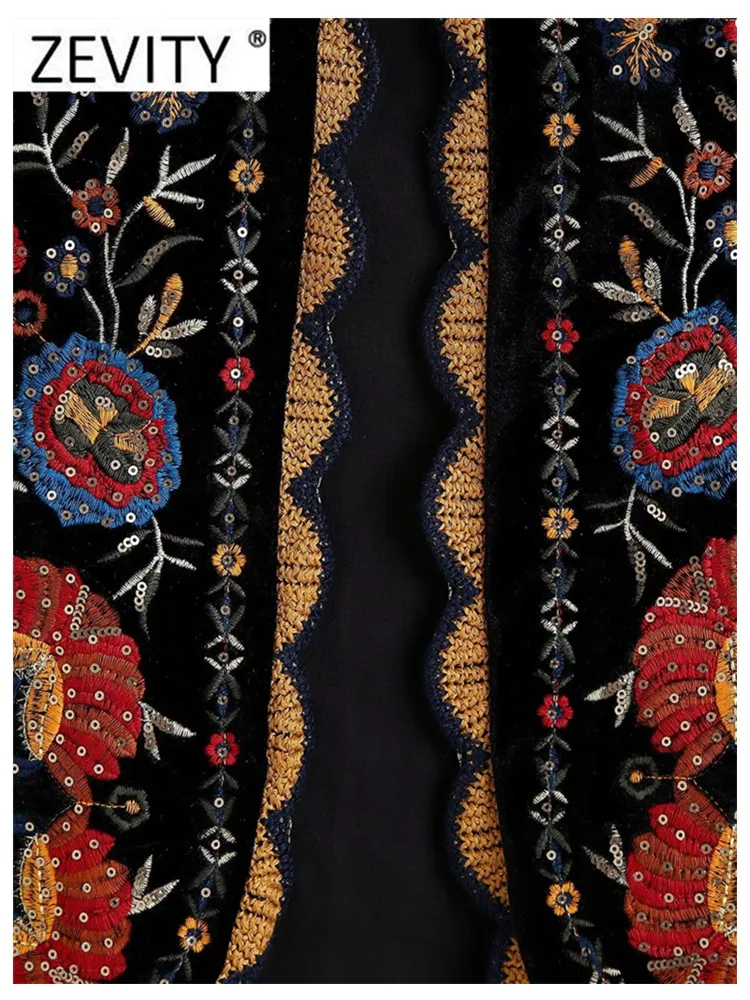 Винтажная женская куртка с блестками и красочной бочонкой вышивкой для