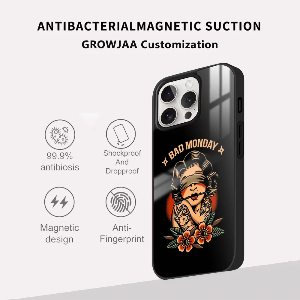 Cool Old School Tattoo Phone Case For iPhone 16 15 14 13 12 11 Pro Max Plus Mini Magsafe Mirror Wireless Magnetic Cover