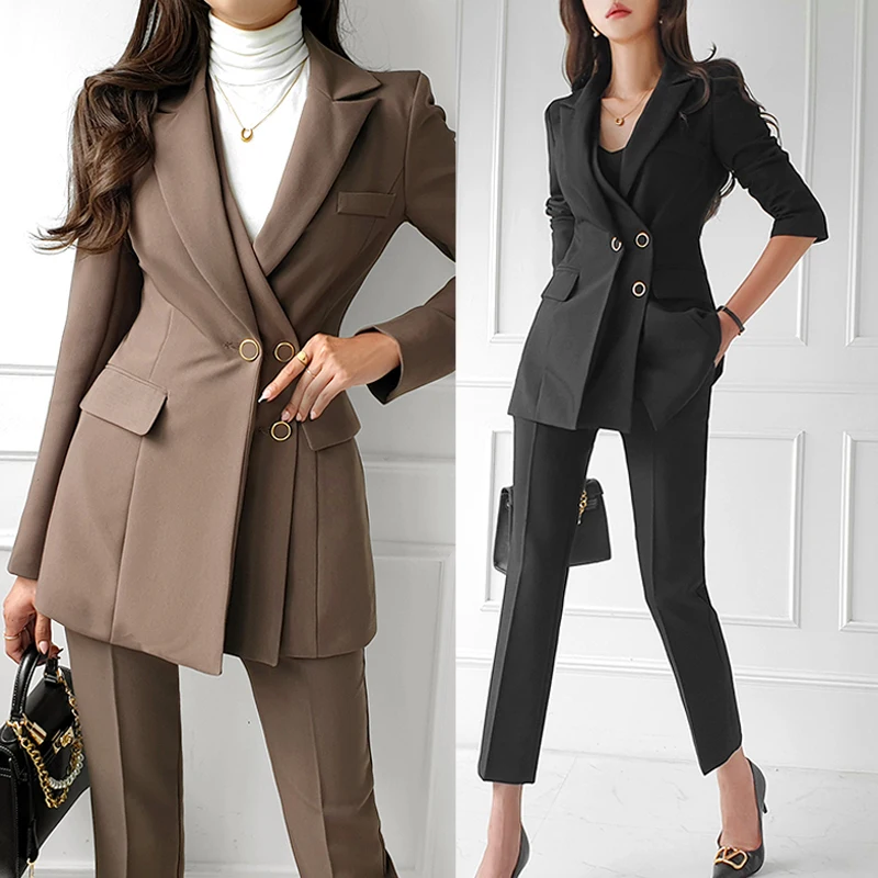 Autumn Office Blazer Suit Elegant Women's Two Piece Set Fashion Formal Business Pants Suit Korean Clothing