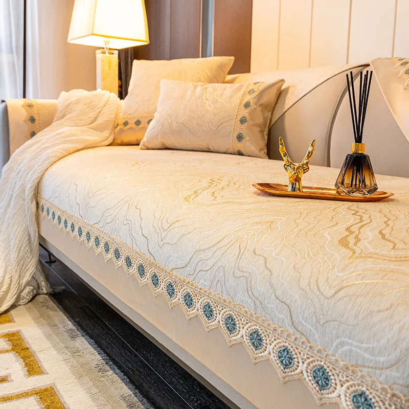 

Luxury Embroidery Sofa Towel Slip Resistant Corner Sofa Cover Universal Sofa Seat Cushion Couch Cover for Living Room Decor