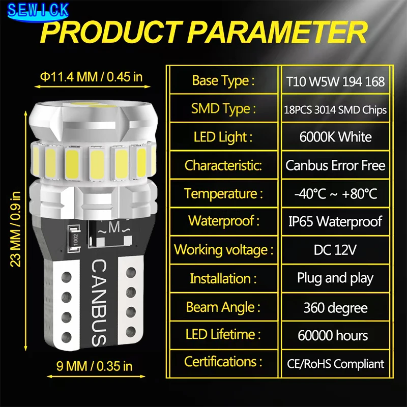 2 шт. автомобильные лампочки T10 сигнал 6000K Купольные огни для номерного знака