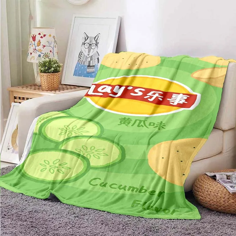 Пледы с картофельными чипсами и креативным принтом мягкие качественные складные