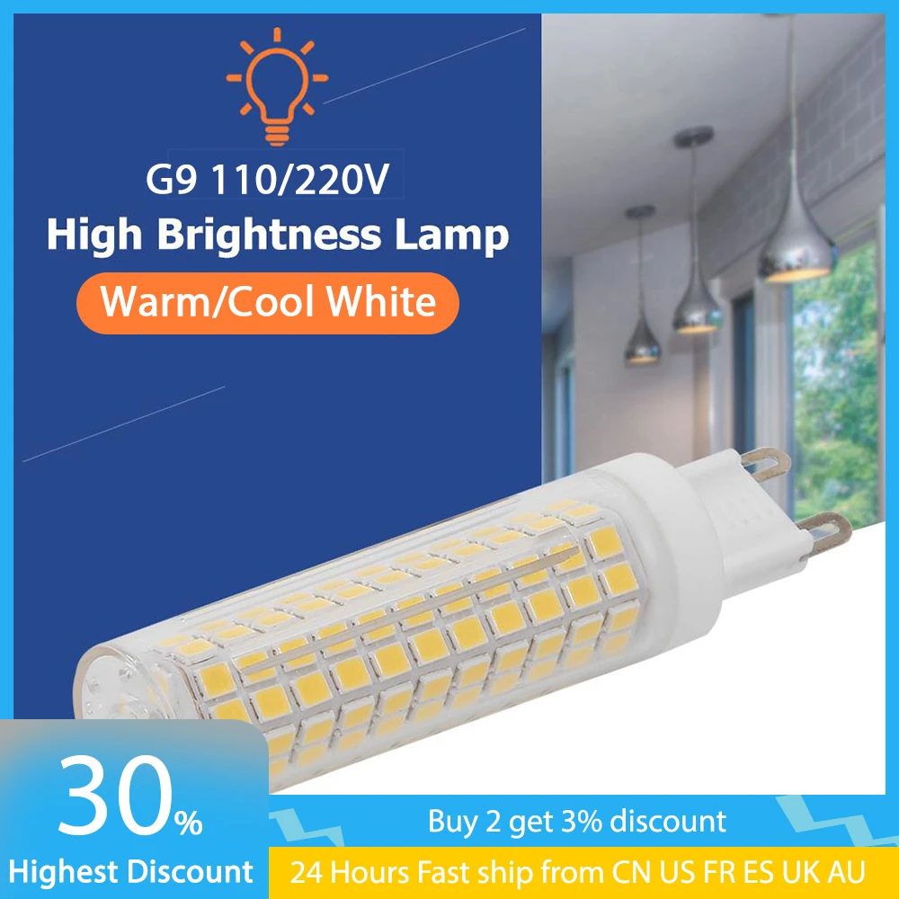 

G9 LED Bulb 15W 1500LM SMD 2835 110V/220V 360 Beam Dimmable Corn Light Chandelier Ceramics Replace Halogen Lamp Warm/Cool White