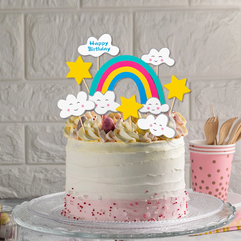 1 компл. Радужный топпер для торта цветы звезды облака Радужные украшения товары