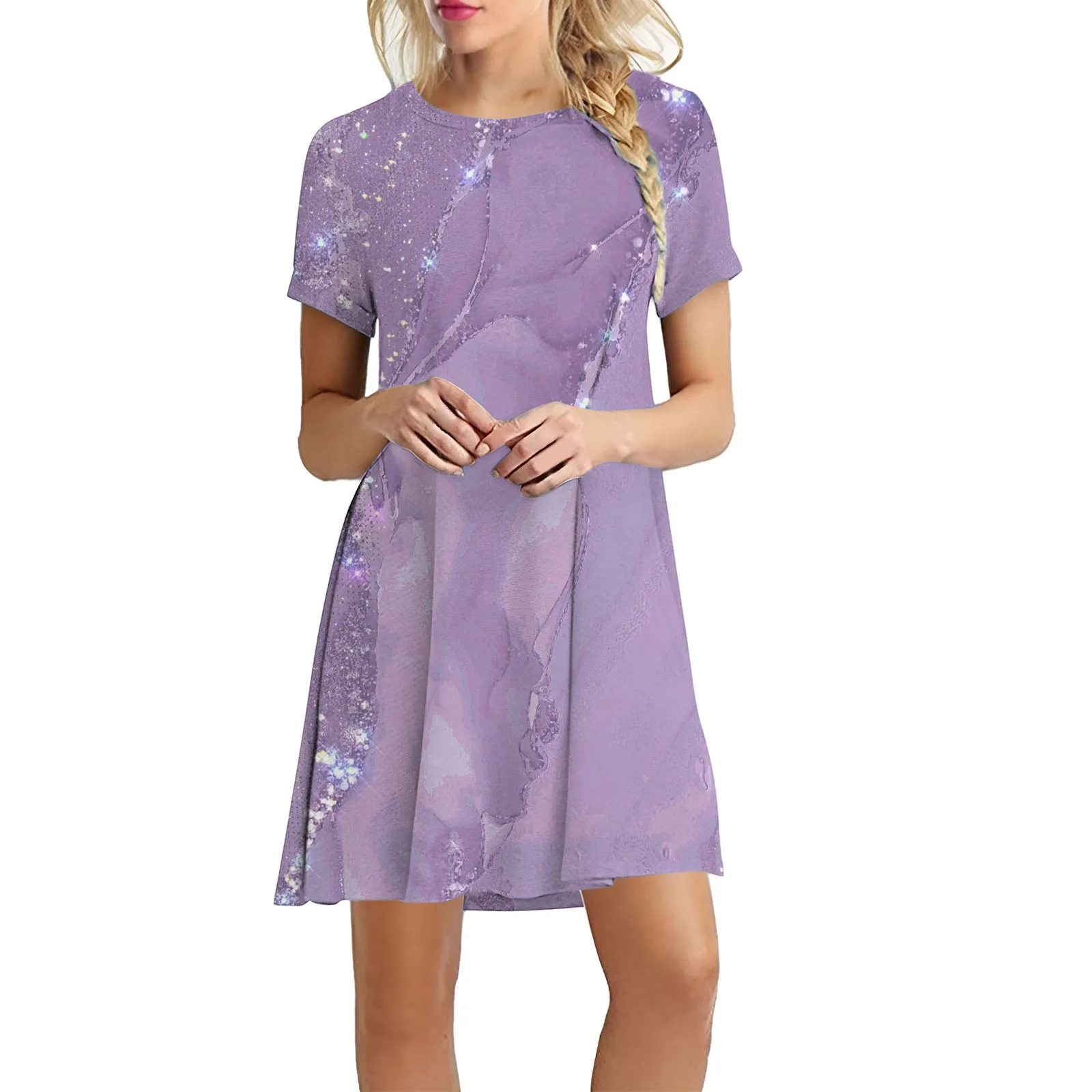 

Women Summer Casual Round Neck Short Sleeve Dress Flower Print Dress Womens Summer Casual Dresses