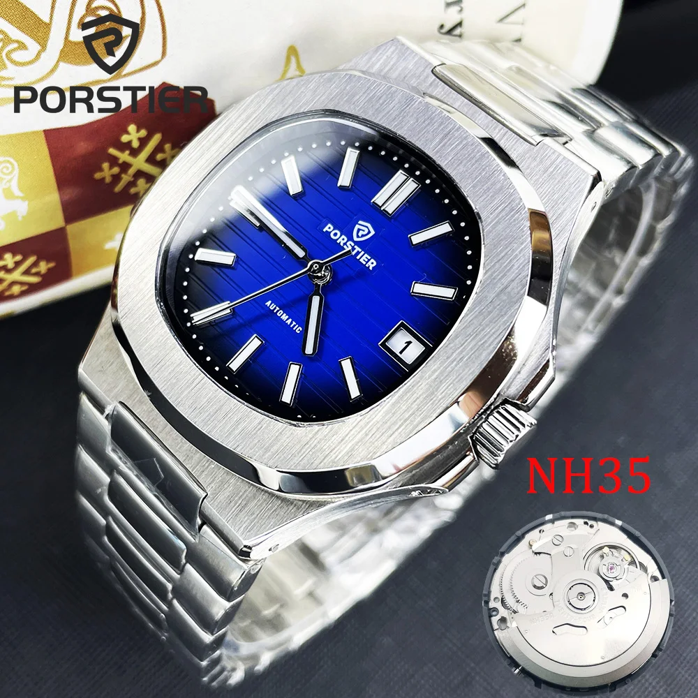 

PORSTIER Luxury Nautilus NH35 Case Automatic Watches for men High Quality Staniless steel Bracelet Waterproof Mechanical Watch