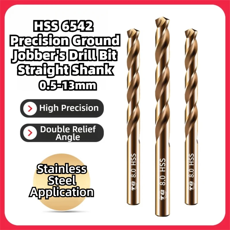 TG HSS6542 Прецизионные спиральные сверла высокой твердости для стали и нержавеющей стали с прямым хвостовиком 0,5-13 мм для металлообрабатывающего инструмента