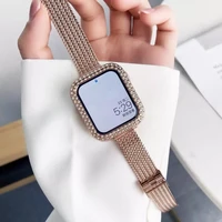 luxury stainless steel thin band for apple watch se 7 6 5 4 40 44mm bling protective crystal diamond mesh strap 38 42mm 41 45mm